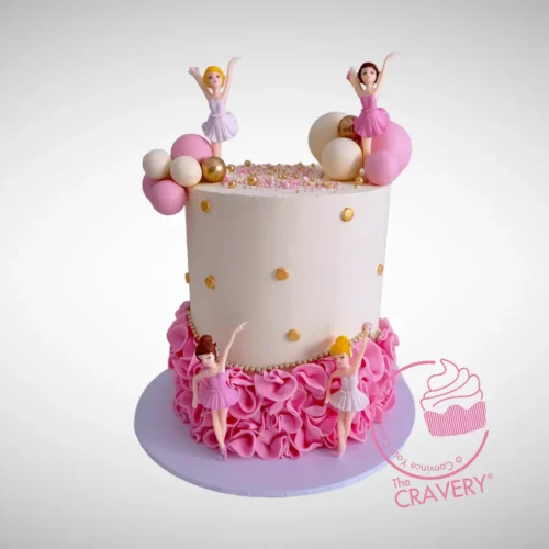 Ballerinas Cake from Cravery Cake Shop Solihull. A beautiful cake featuring non-edible ballerina figurines for a graceful celebration.
