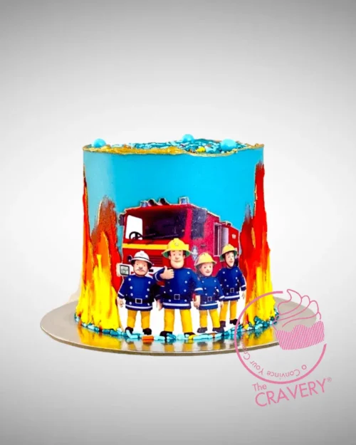 Fireman Sam Cake from The Cravery's Cake Shop Birmingham. A fun and colourful cake featuring the beloved Fireman Sam character.