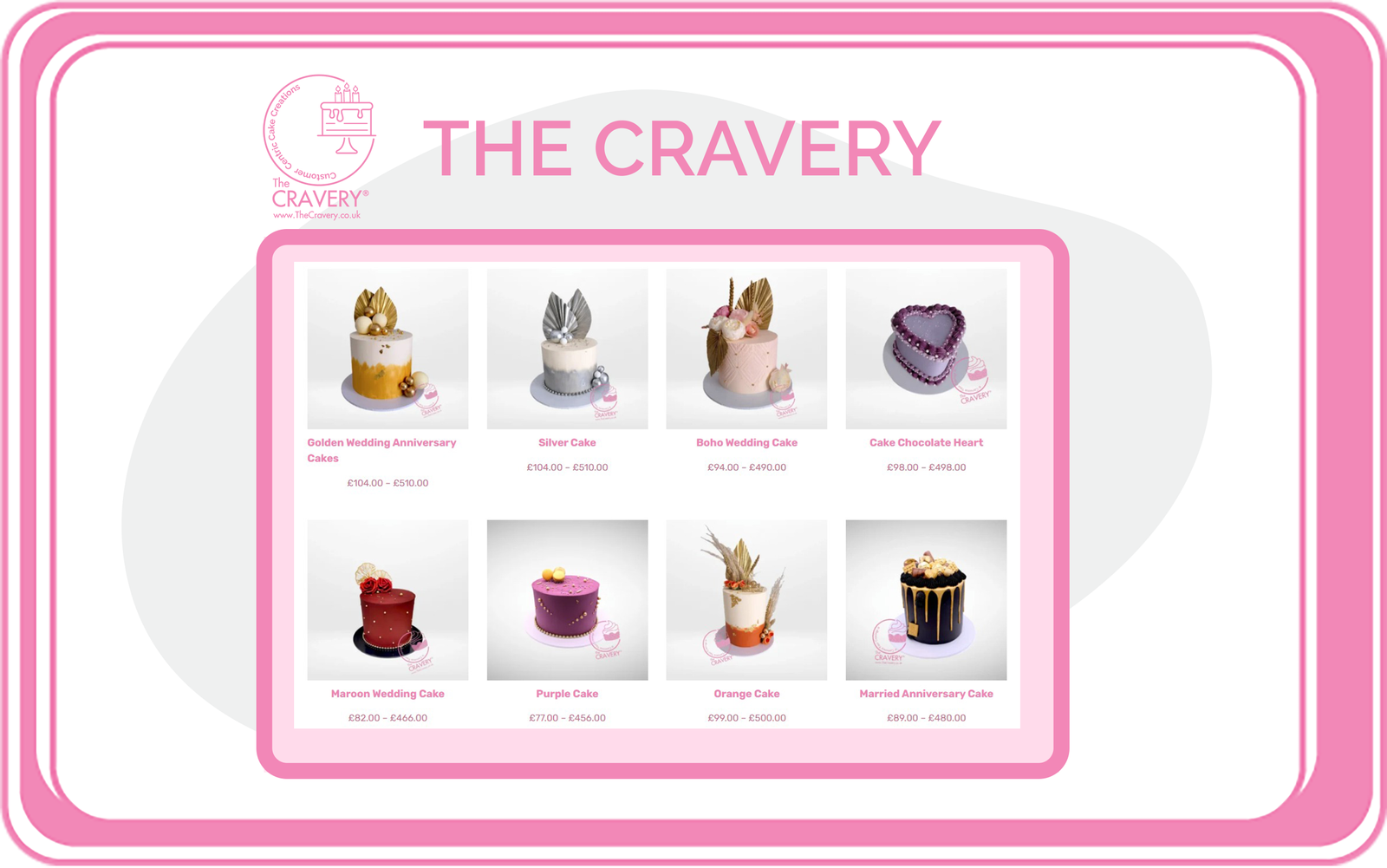 A curated collection of cakes by The Cravery in Birmingham
