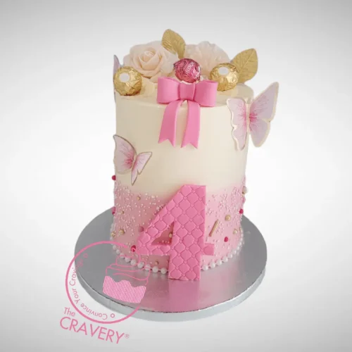 4th Birthday Cake for girls with flowers and butterflies by The Cravery | best birthday cakes Birmingham