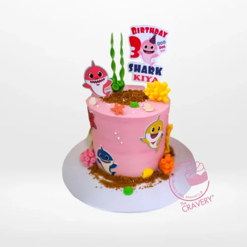 Babyshark Cake in Pink, themed children’s birthday cake from The Cravery Birmingham