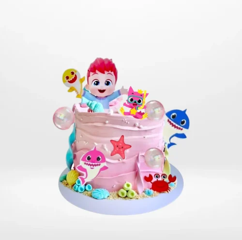 Babyshark Cake in Pink, themed children’s birthday cake from The Cravery Birmingham
