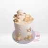 Bear Cake, white fondant bear decorations with non-edible sphere balls and hearts, crafted in Birmingham City Centre