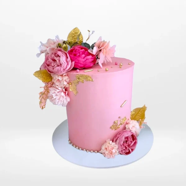 Pink Birthday Cake with floral decorations, Sutton Coldfield bakery
