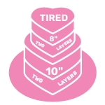Two-tier heart-shaped cake with 10-inch and 8-inch layers, each with two sponge layers and smooth buttercream icing.