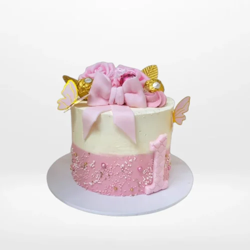 1rst Birthday Cake with soft colours and smooth buttercream finish, designed for a baby’s milestone celebration in Birmingham.