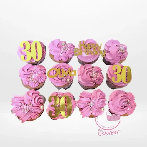 30th Birthday Cupcake Cake by The Cravery, cupcakes with glittered “30” topper, handcrafted and baked fresh in Solihull.