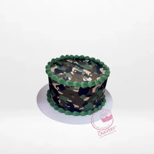 Army themed cake with camouflage design crafted by The Cravery Cake Shop in Birmingham.
