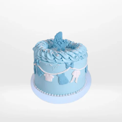 Babyshower Blue Cloths Line Cake with baby-themed clothesline design handcrafted by The Cravery, available for cakes delivered in Birmingham.