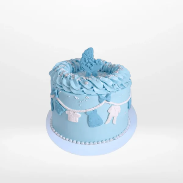 Babyshower Blue Cloths Line Cake with baby-themed clothesline design handcrafted by The Cravery, available for cakes delivered in Birmingham.