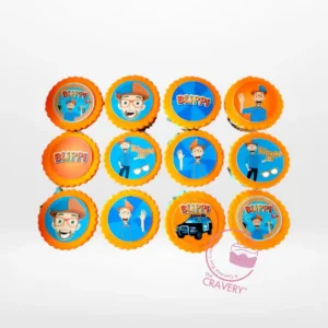 Blippi Cupcakes by The Cravery, colourful cupcakes with edible Blippi-themed decorations, baked fresh in Birmingham.