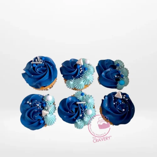 Blue Frosted Cupcakes by The Cravery, handcrafted cupcakes with smooth blue buttercream frosting, freshly baked in Birmingham.