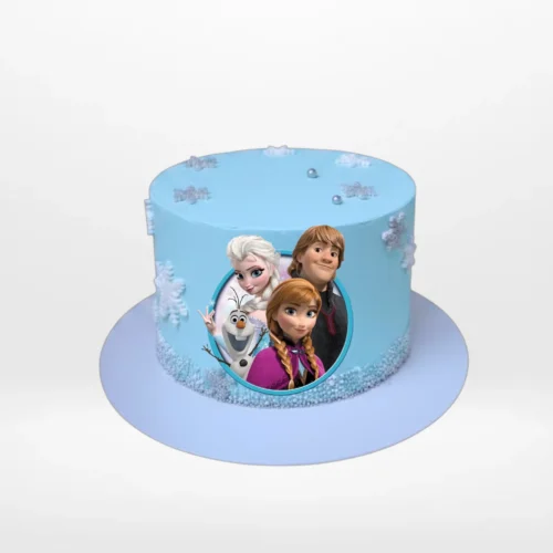Frozen themed cake with icy blue buttercream and elegant decorative details handcrafted in Birmingham.