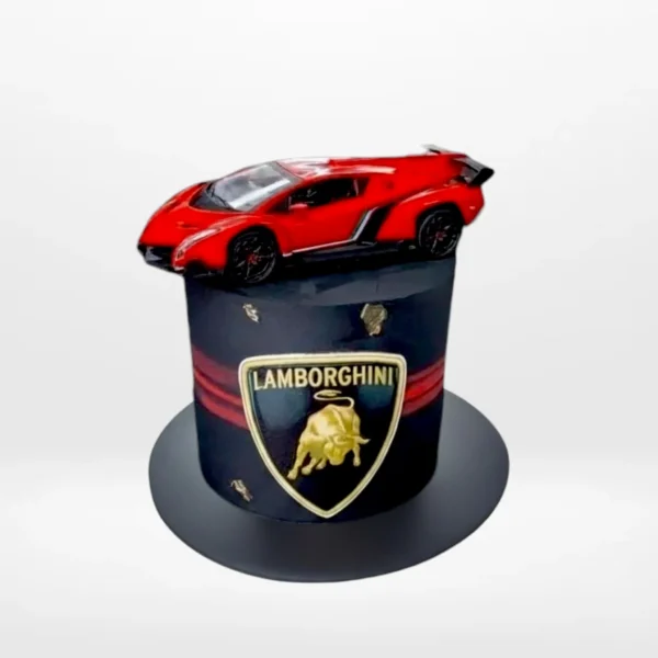 Cake Lamborghini by The Cravery, handcrafted luxury car-themed cake with toy Lamborghini, made by cake makers in Birmingham.