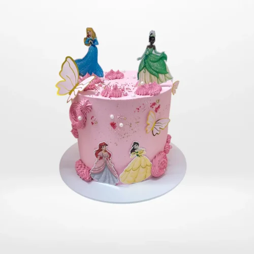 Pink Princess Cake with butterfly topper handcrafted at The Cravery, cake shop Redditch.
