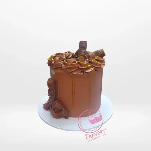 Elegant chocolate-buttercream cake from The Cravery in Moseley, featuring smooth brown tones and handcrafted detailing.