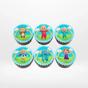 Cocomelon Cupcakes by The Cravery, colourful cupcakes with edible Cocomelon character prints, freshly baked in Sutton Coldfield.