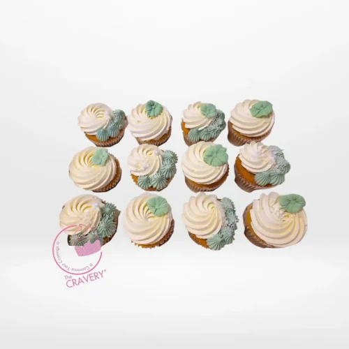Sage Green and White Cupcakes by The Cravery – elegant handcrafted cupcakes with buttercream swirls, baked fresh in Walsall.