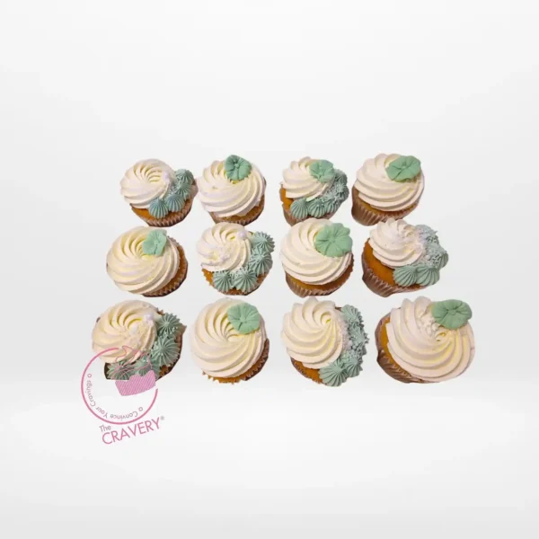 Sage Green and White Cupcakes by The Cravery – elegant handcrafted cupcakes with buttercream swirls, baked fresh in Walsall.