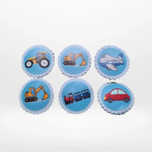 Cupcakes for Birthday with vehicle prints by The Cravery, handcrafted cupcakes made in Solihull.