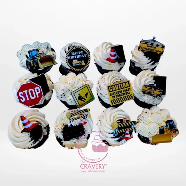 Digger Cupcakes by The Cravery, handcrafted construction-themed cupcakes, freshly baked in Walsall.