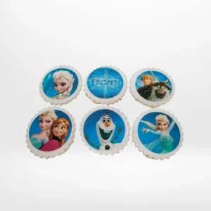 Frozen Cupcakes by The Cravery, blue and white cupcakes with edible Frozen-themed toppers, baked fresh in Birmingham.