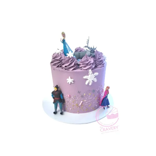 Frozen Cake decorated with Disney Frozen miniatures handcrafted by The Cravery, cake shop Birmingham.
