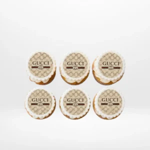 Gucci Cupcakes by The Cravery, luxury brand-themed cupcakes with edible Gucci logo toppers, freshly baked in Sutton Coldfield.