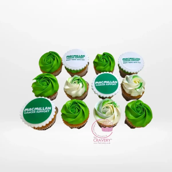 Macmillan Cupcakes by The Cravery , green-themed charity cupcakes handcrafted in Birmingham.