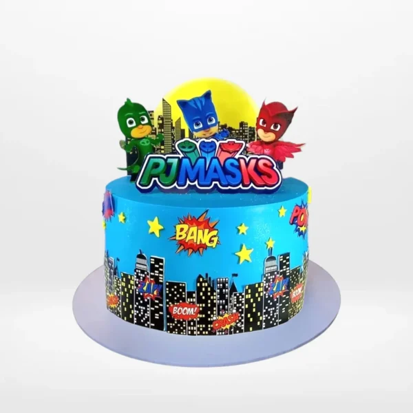 PJ Masks Cake by The Cravery, handcrafted superhero-themed children’s cake from our cake shop in Birmingham.