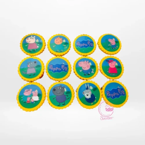 Peppa Cupcakes by The Cravery, cupcakes topped with edible Peppa Pig character prints, baked fresh in Birmingham.