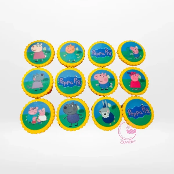 Peppa Cupcakes by The Cravery, cupcakes topped with edible Peppa Pig character prints, baked fresh in Birmingham.