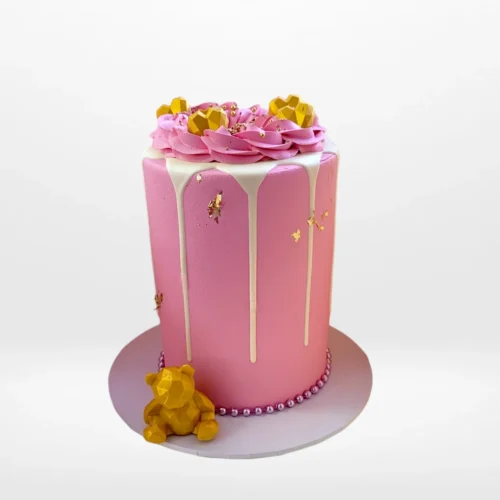 Pink and Gold Drip Cake with elegant design from Cravery Cakes Delivered Birmingham