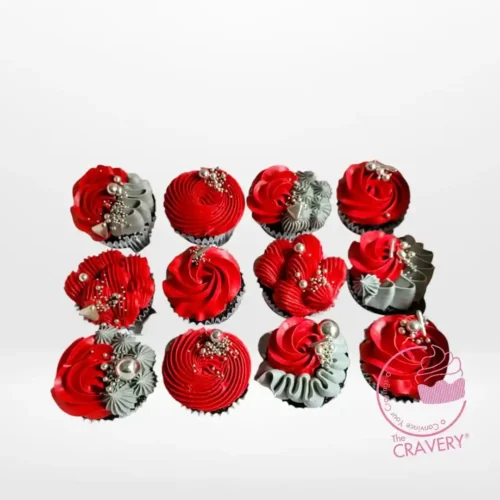 Red Cupcakes by The Cravery, bold red cupcakes with creamy buttercream frosting, baked fresh in Solihull.