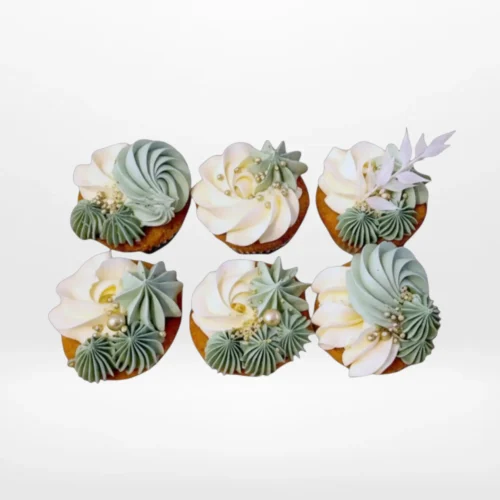 Sage Green and White Cupcakes by The Cravery – elegant handcrafted cupcakes with buttercream swirls, baked fresh in Walsall.