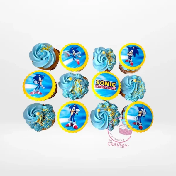 Sonic The Hedgehog Cupcake Topper Cupcakes by The Cravery, blue Sonic the Hedgehog-themed cupcakes handcrafted in Birmingham.