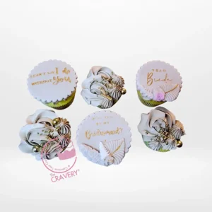 Bridesmaid Cupcakes by The Cravery, elegant handcrafted cupcakes with floral and metallic decorations, baked fresh in Sutton Coldfield.