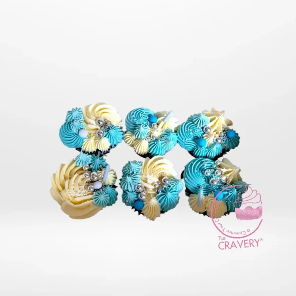 Turquoise Cupcakes by The Cravery, elegant buttercream cupcakes in turquoise tones, baked fresh in Sutton Coldfield.
