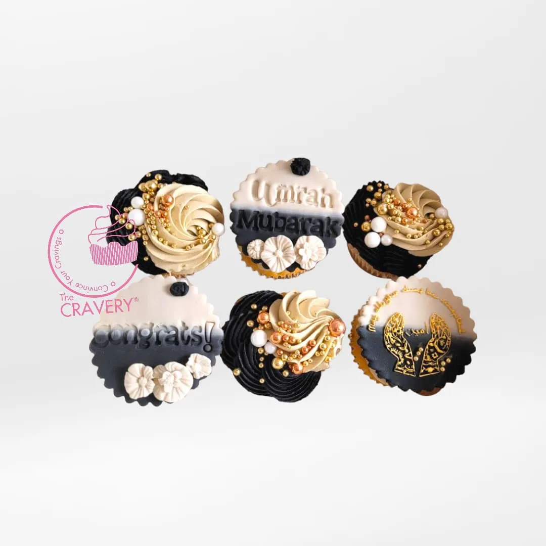 Umrah Mubarak Cupcakes by The Cravery, elegant Islamic-themed cupcakes baked fresh in Birmingham.