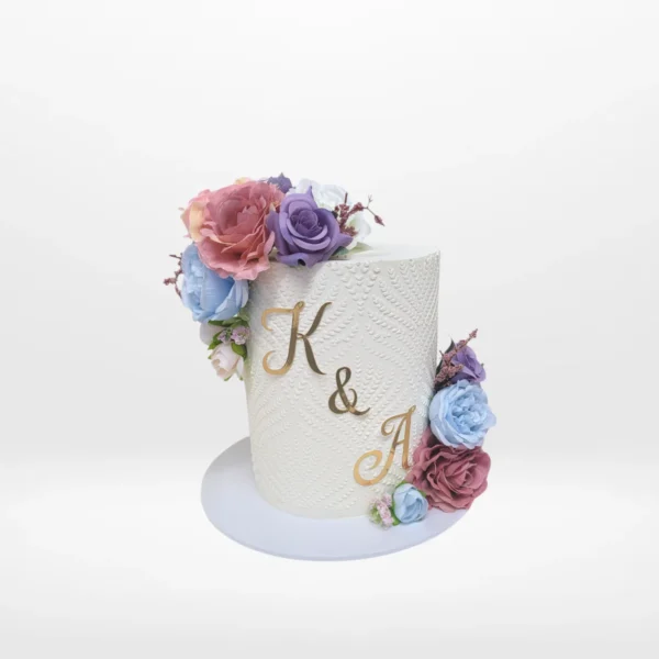 Wedding Cake 50th Anniversary by The Cravery, elegant handcrafted golden anniversary cake available for wedding cakes in Birmingham.