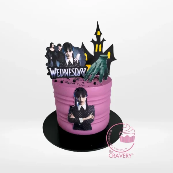 Wednesday Cake by The Cravery, handcrafted Addams Family-themed design, available for birthday cakes in Sutton Coldfield.