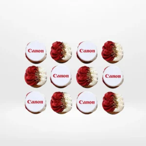 Branded cupcakes with edible printed logos created for Birmingham cupcakes customers.