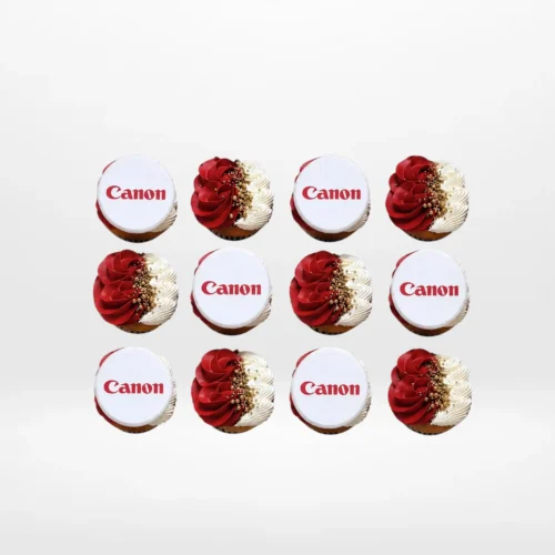 Branded cupcakes with edible printed logos created for Birmingham cupcakes customers.
