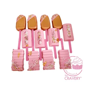 Cakesickles from The Cravery decorated in chocolate at cake shop Solihull.