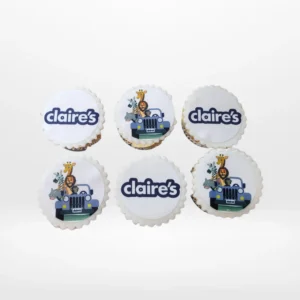 Cupcakes branded with edible company logos, freshly crafted for Birmingham cupcakes customers.