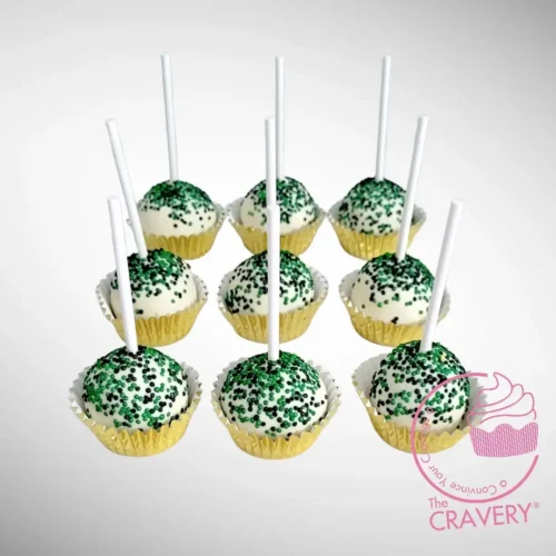 Football cake pops decorated with team colours and classic football patterns, handcrafted by cake makers in Birmingham.