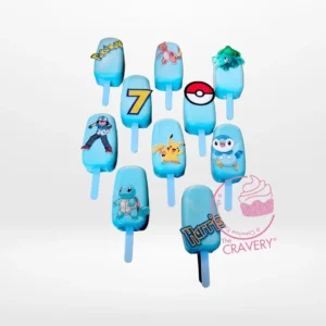 Pokemon mini cakesicles handmade at a cake shop in Birmingham.
