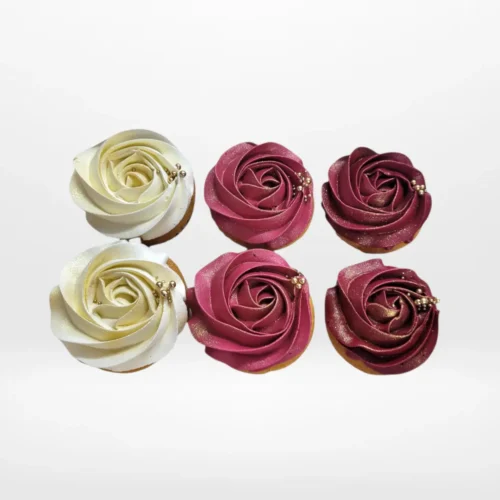 Rose cupcakes with beautifully piped buttercream flowers, available for cupcake delivery in Birmingham.