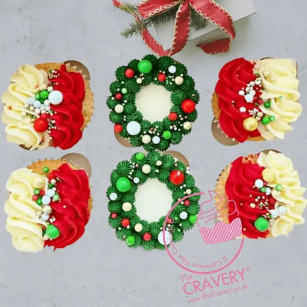 Festive XMAS cupcakes with seasonal buttercream and edible decorations crafted by cake makers in Birmingham.