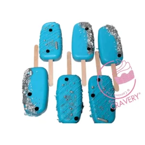 Blue and white Cakesicles handcrafted by cake makers in Solihull